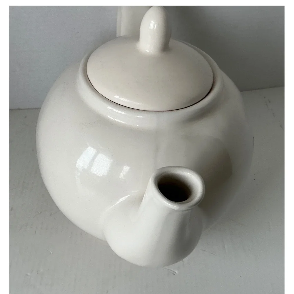 Rae Dunn STEEP Ceramic Teapot Farmhouse Style Cream White Large Tea Pot